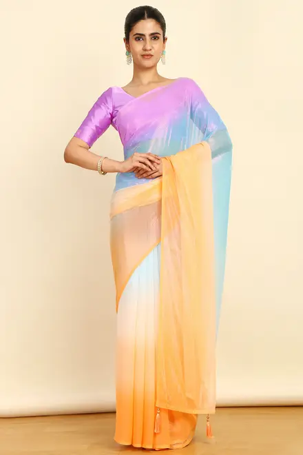 Lavender Chiffon Ombre Saree With Tassels